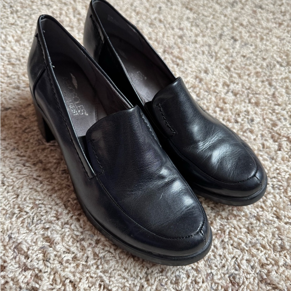 Arrosoles Women's Black Leather Heeled Loafers